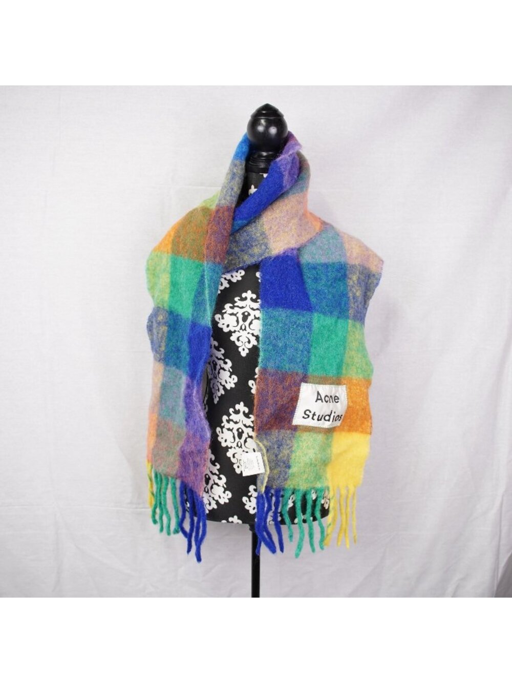 Acne Studios Unisex Multicolor Checked Fringed Knitted Scarf Italy Made 250x28cm